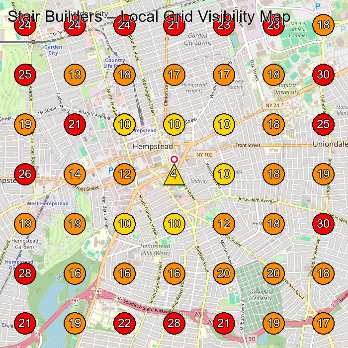 Stair Builders GeoGrid visibility map for Construction Company in Hempstead